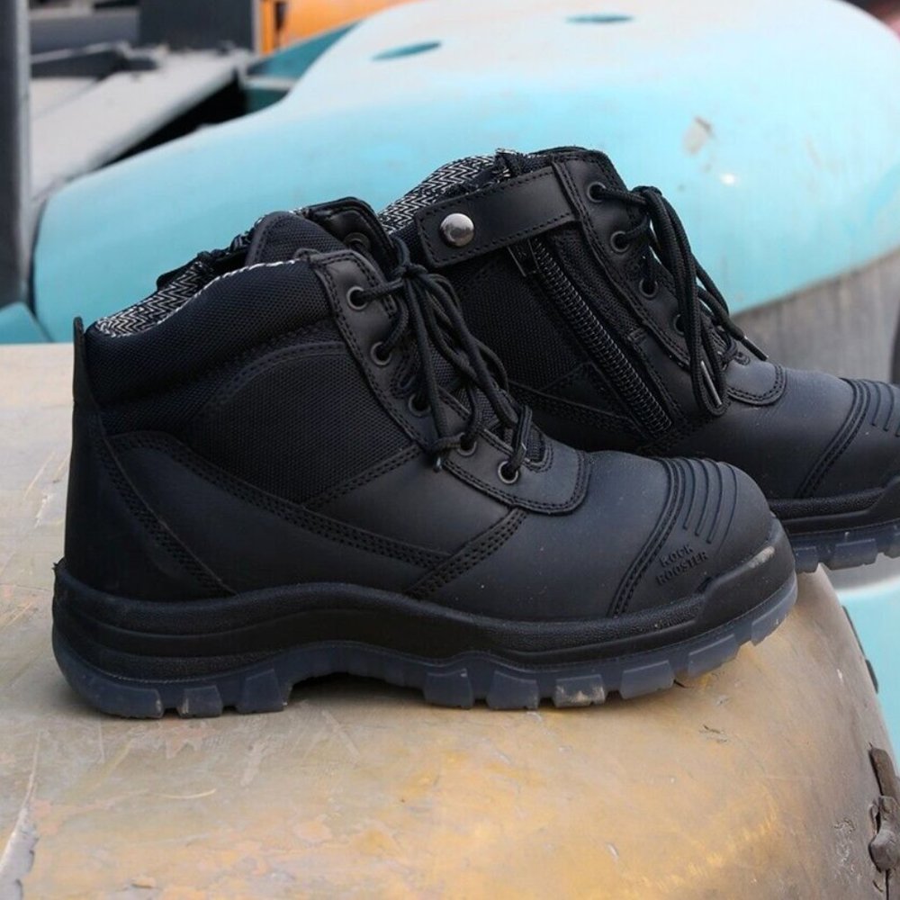 NWT Size 4M/5.5W X-Wide  RockRooster Black Leather Steel Toe Non-Slip Boots